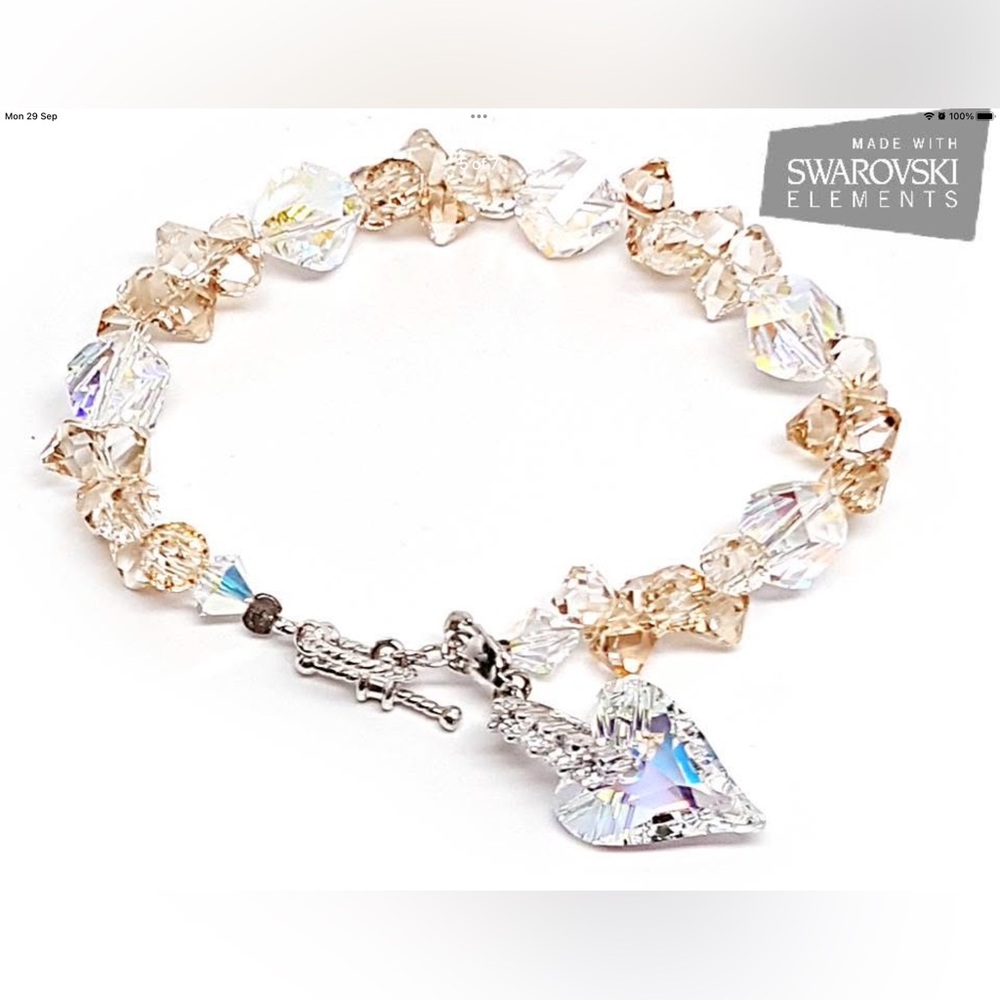 Handmade Swarovski Elements Crystal Bracelet with Detachable Heart-shaped Charm